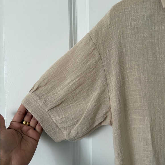 KIRIOUS Beige Short Sleeve Button Front Shirt - Picture 4 of 6